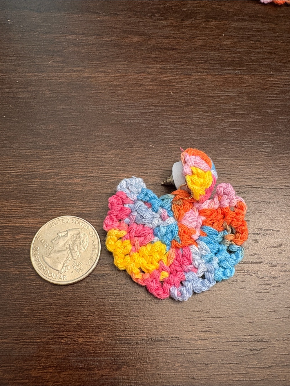 Handmade Multicolor Crochet Heart Earring - Picture 6 of 6